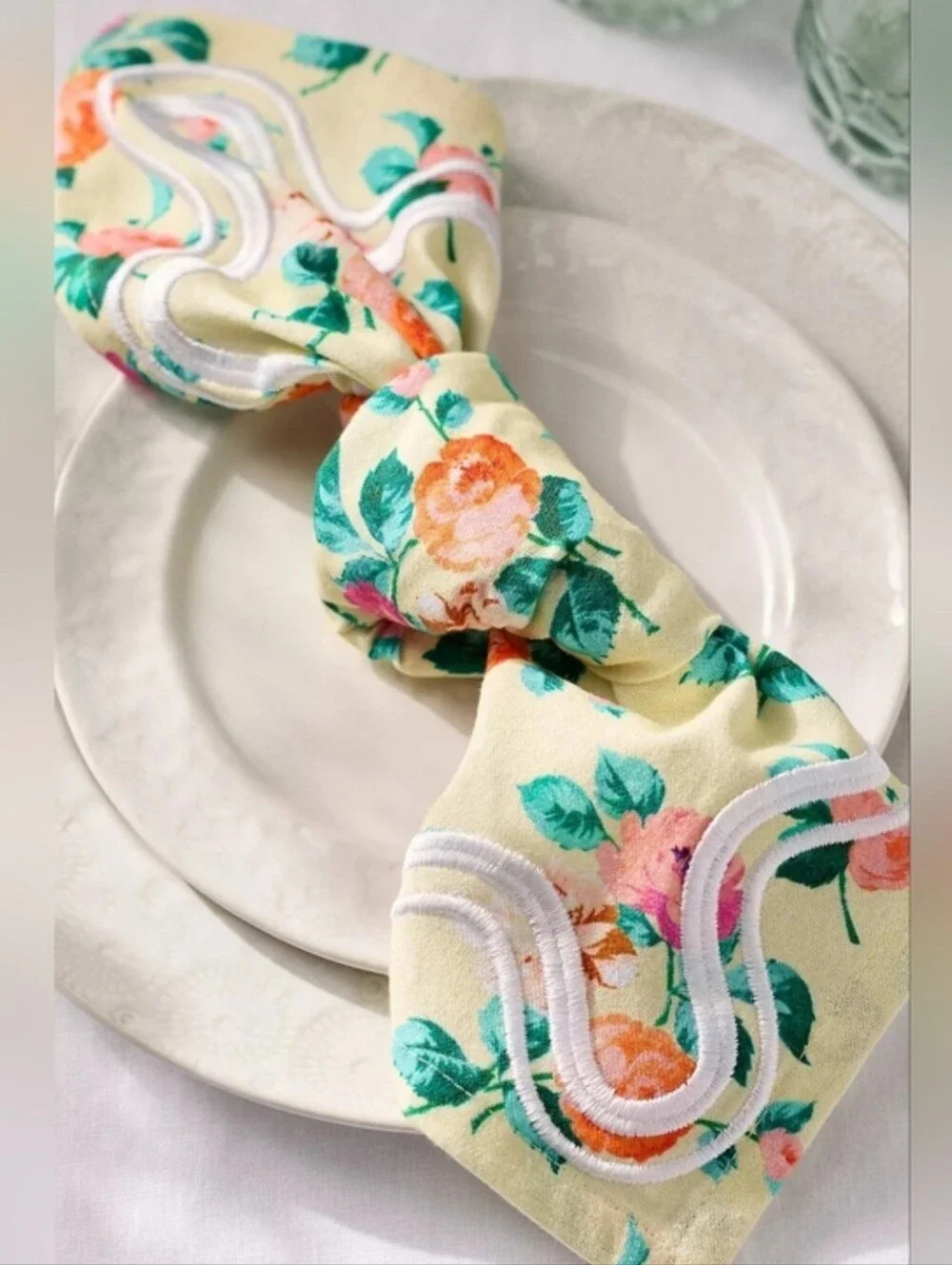 Anthropologie Madeline Napkins, set of 4, floral print - yellow, pink, orange
